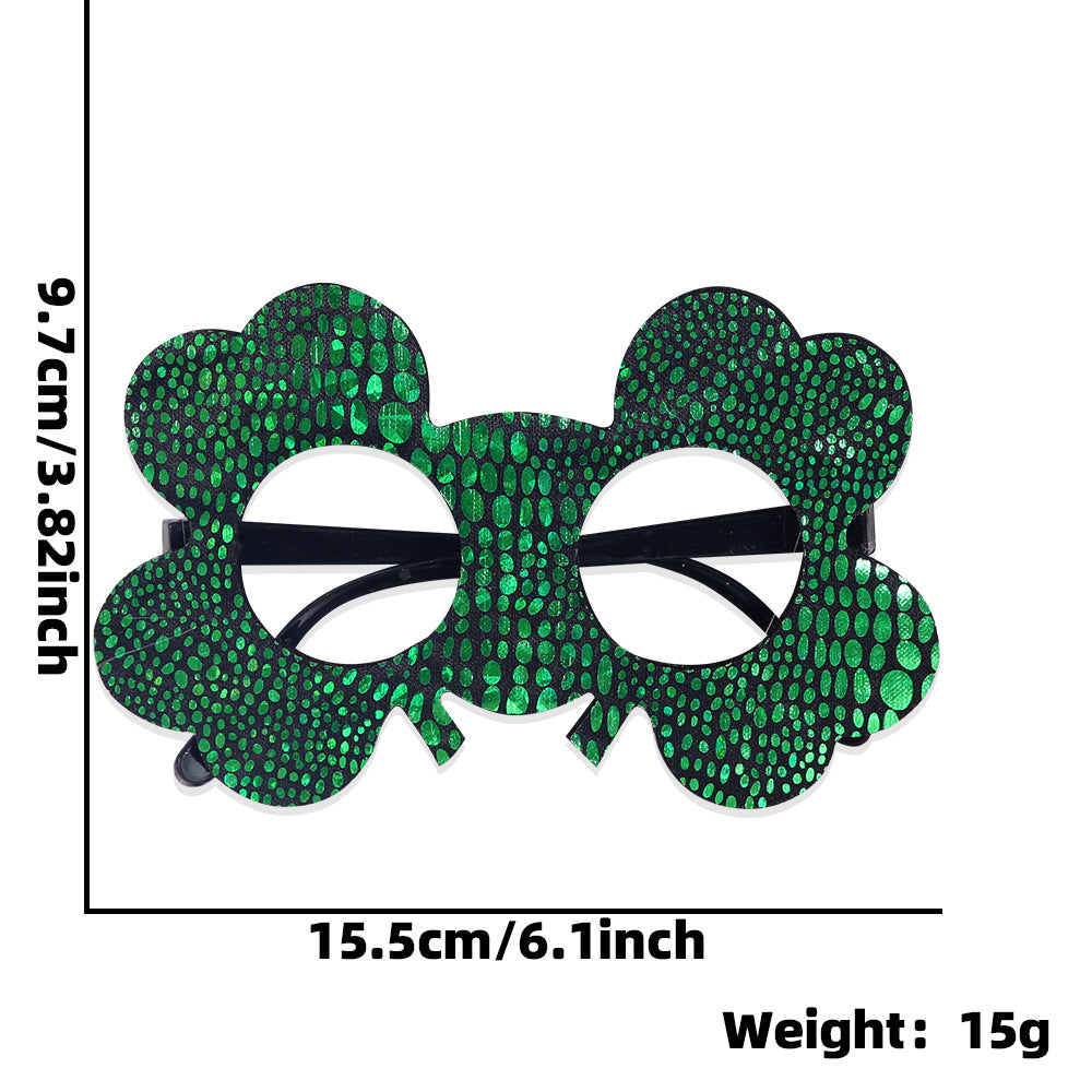 Wholesale St. Patrick's Party Non-woven Green Glitter Eyeglasses Frame Irish Festival Shamrock Glasses