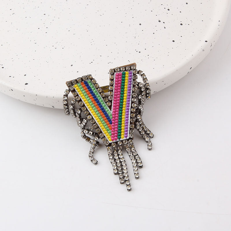 Wholesale Colorful Diamond Letter Tassel Brooch