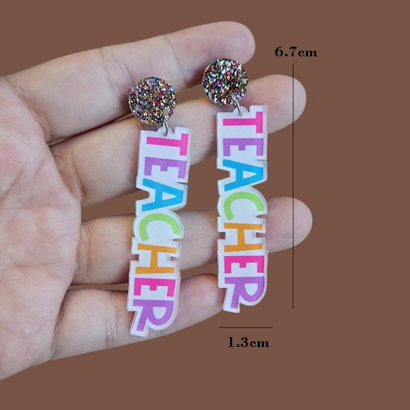 Wholesale 10PCS  Letters Beginning of School Season Graduation Season Flower Teacher Acrylic Earrings