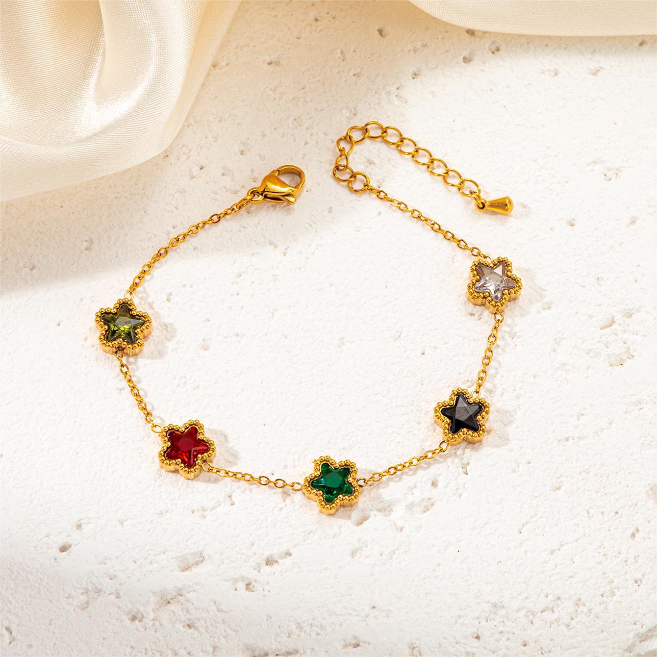 Wholesale Bracelet Summer Gold Retro Titanium Steel Bracelet High-grade Emerald Zircon