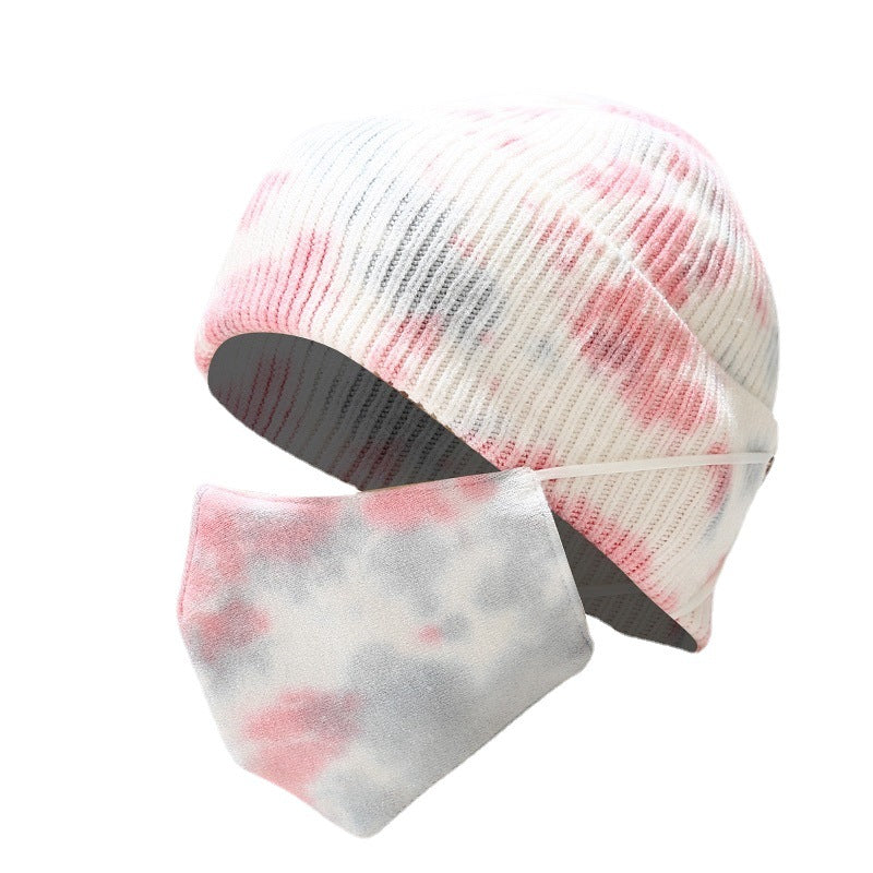 Wholesale 2023 Winter Tie Dye Hat Mask Set Outdoor Cold Resistant Face Protective Knitted Hat