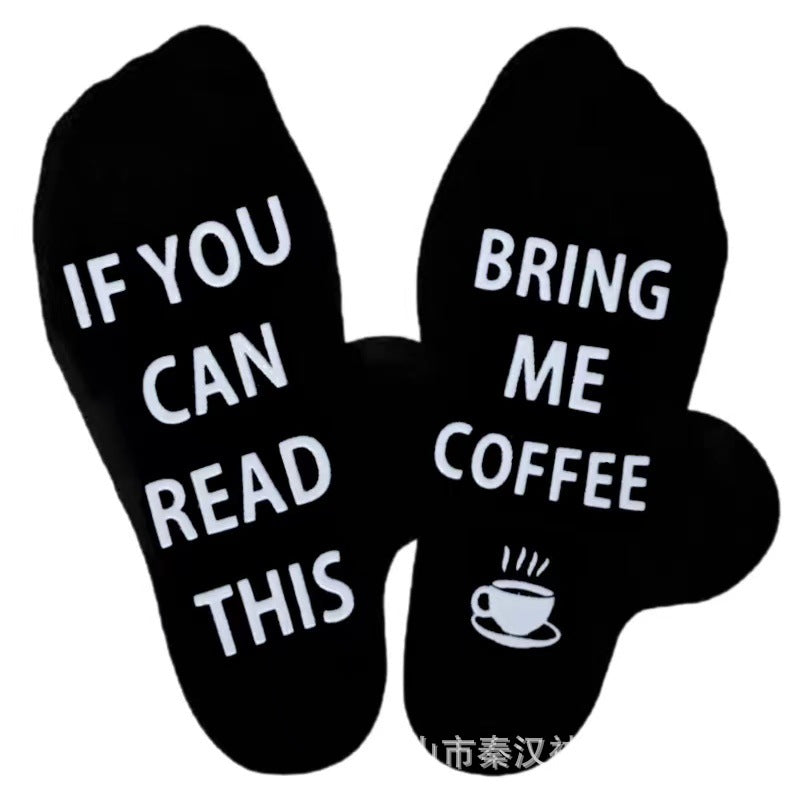 Wholesale of European and American Cotton Medium Cylinder Letter Anti Slip Adhesive Socks