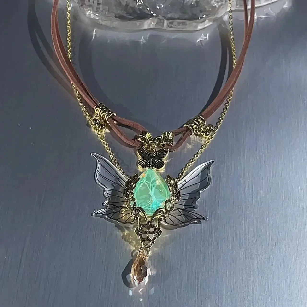 Wholesale Butterfly Tassel Leather Two-Piece Clavicle Necklace