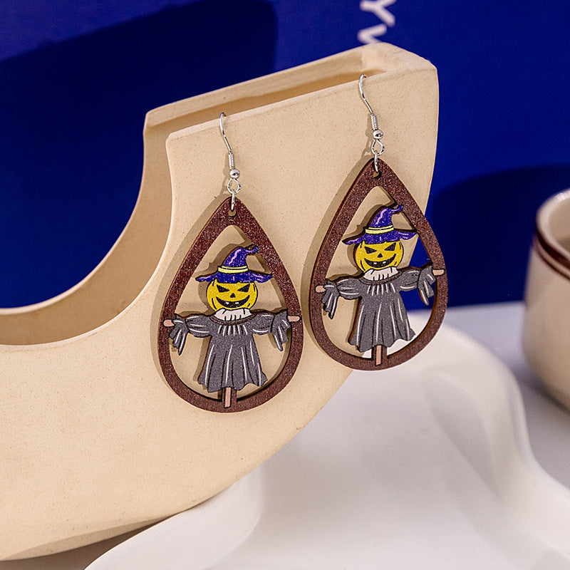 Wholesale and Wholesale of Halloween Party Wooden Pumpkin Earrings