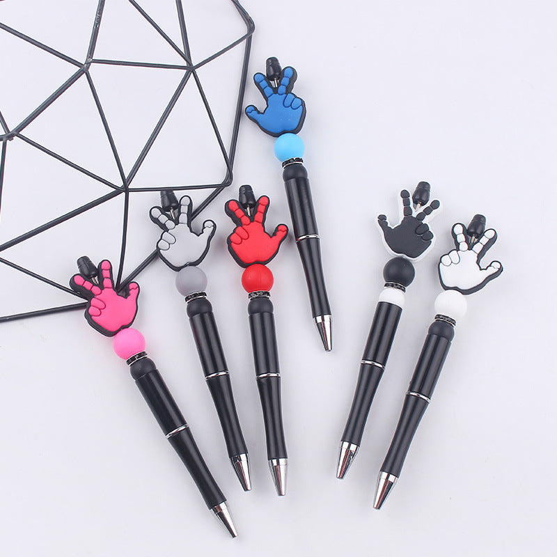 Wholesale Beaded Pens DIY Handmade Palm Silicone Beads Black Plastic Multifunctional Ballpoint Pen