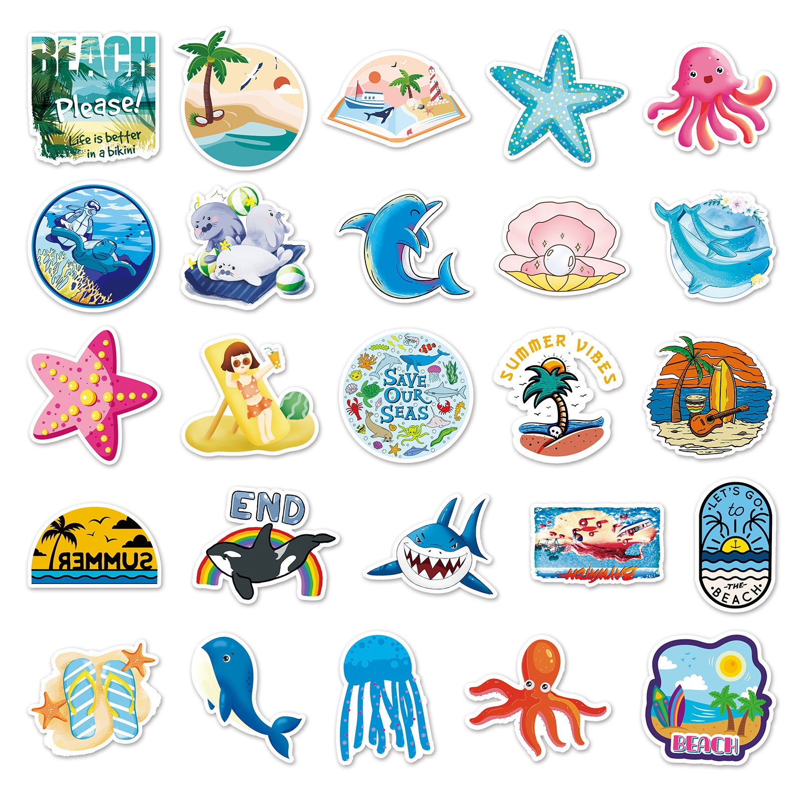 Wholesale 100pcs non-repetitive cartoon marine creature stickers