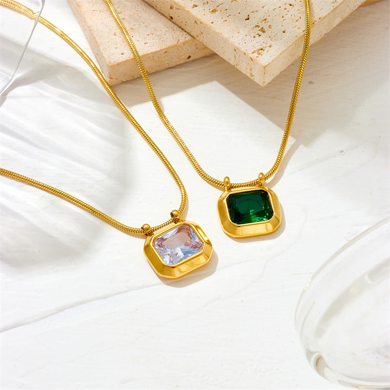 Wholesale Vintage Geometric Zircon Octagon Sugar Cube Clavicle Chain Necklace
