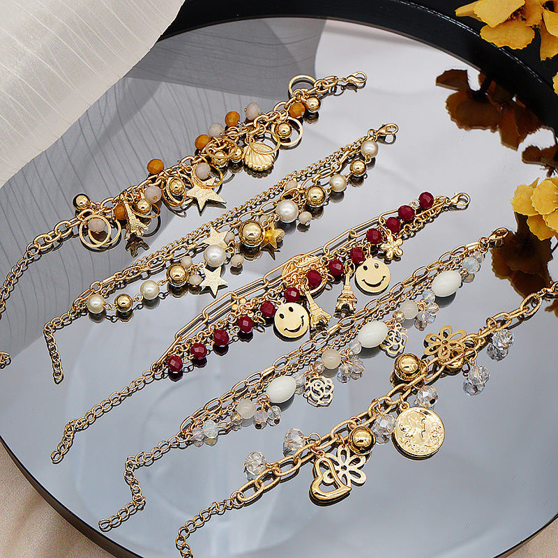 Wholesale Colorful Star Smiley Face Pendant Multilayer Beaded Bracelet