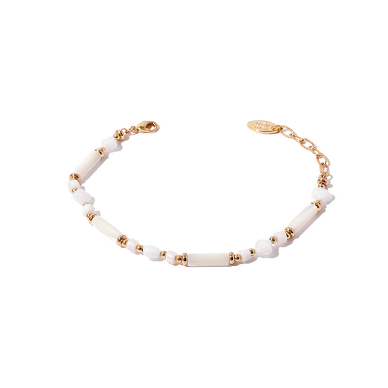 Wholesale brass plated real gold shell flower beaded bracelet