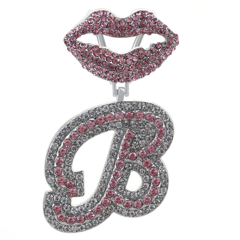 Wholesale Full Diamond Lips 26 Letters Pendant Necklace