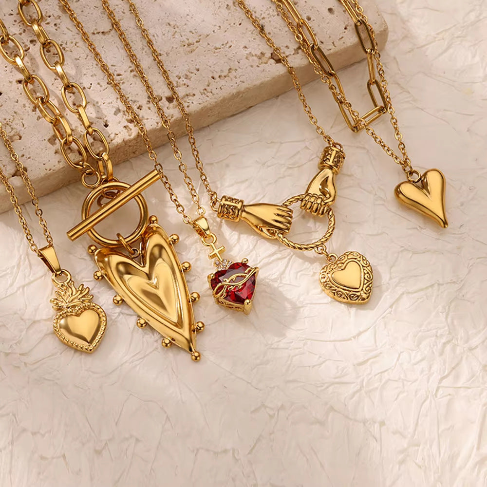 Wholesale Gold Heart Pendant Stainless Steel Luxury Necklaces