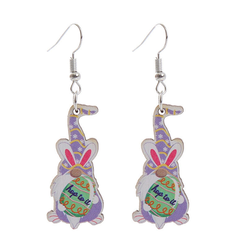Wholesale Easter rabbit Flower Basket Cute Wood Earrings