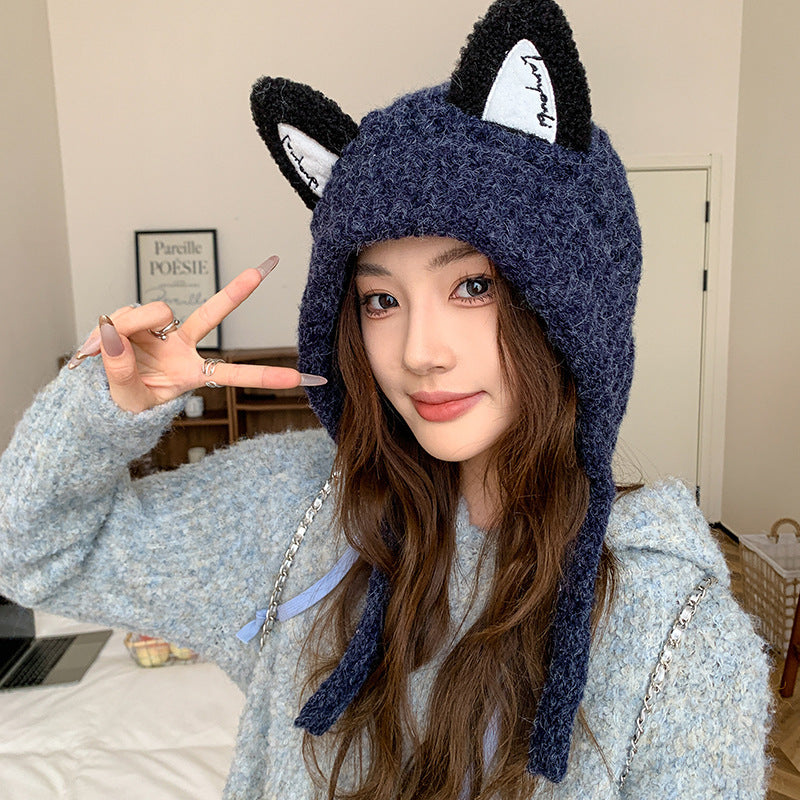 Wholesale Pointy Ear Knit Warm Ear Protector Winter Wind Chill Pullover Ski Cycling Hat