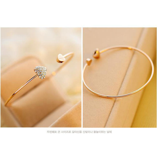 Wholesale Full Diamond Heart-shaped Heart Opening Alloy Gold-plated Adjustable Bracelet