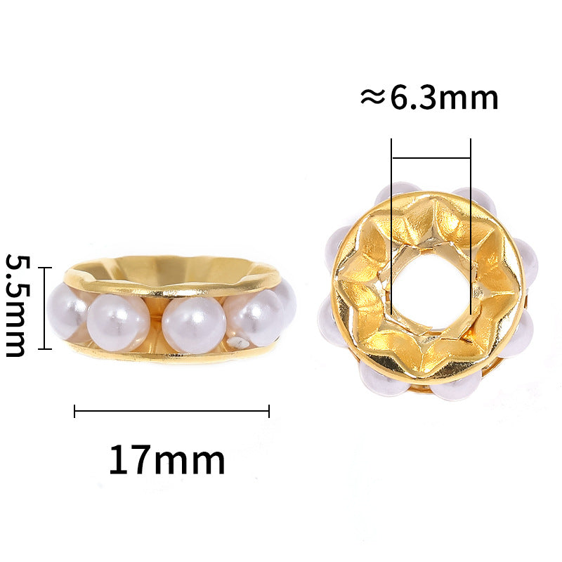 Wholesale 100pcs 17mm Pearl Round Straight Edge Diamond Ring Metal Spacer Beads Spacer