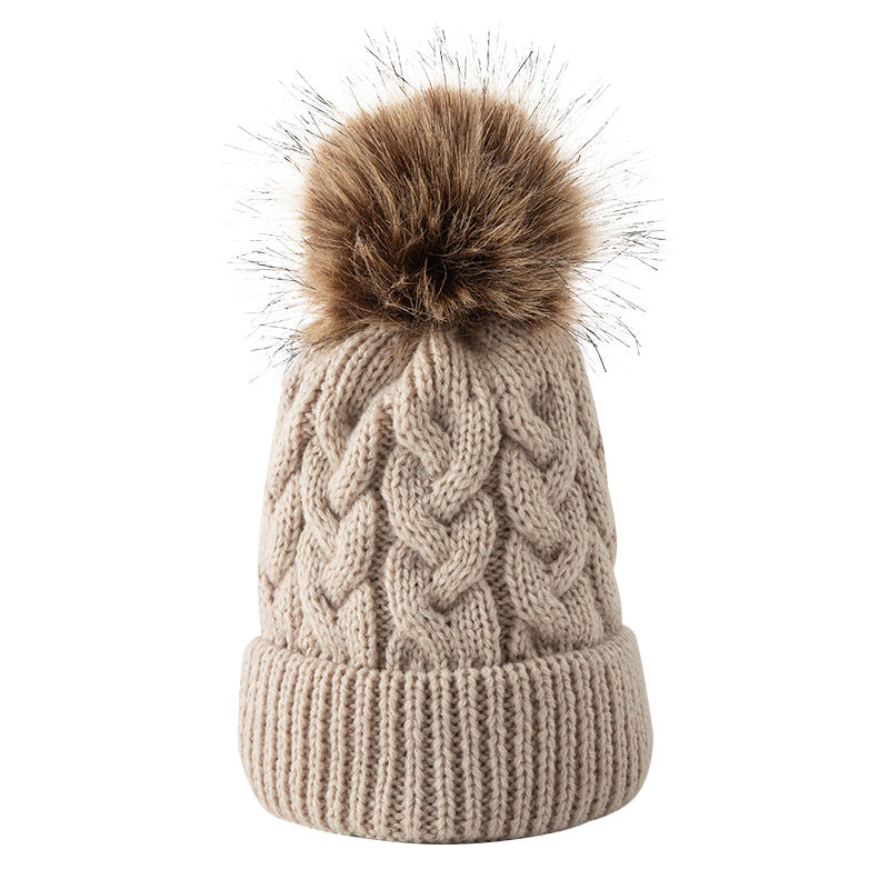 Wholesale Children's Autumn and Winter Hats Fur Ball Thickened Woolen Hat