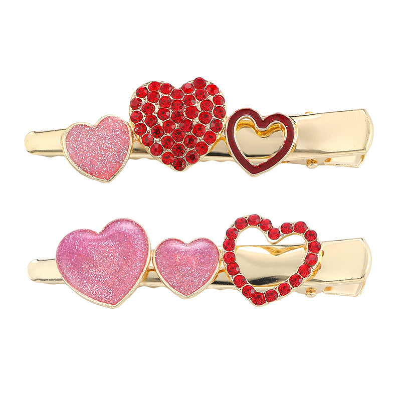 Wholesale Valentine's Day Red love hair clip shiny crystal sweet heart duckbill clip