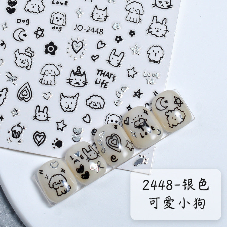 Wholesale New style nail stickers sweet cool kitten online celebrity same style Cute graffiti style kitten curly dog rabbit nail art