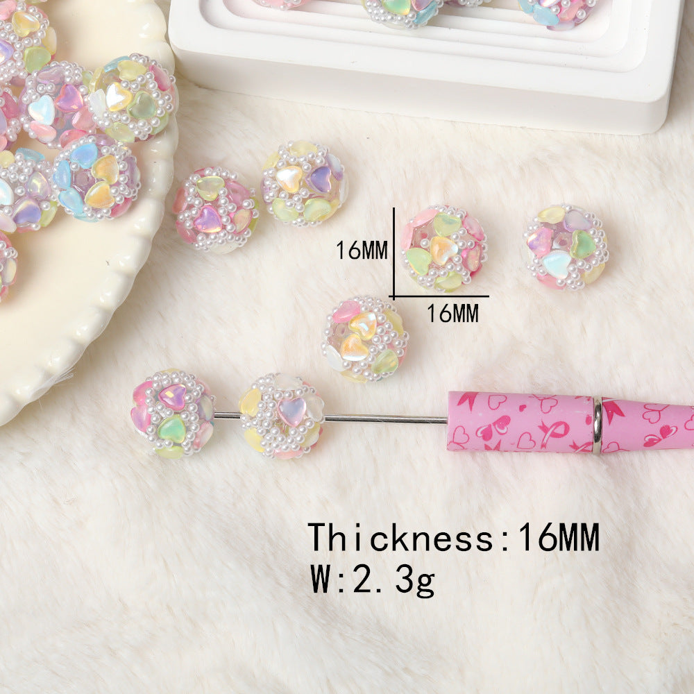 Wholesale Acrylic color high-grade heavy industry diamond love pearl beads diy handmade beaded pen necklace accessories