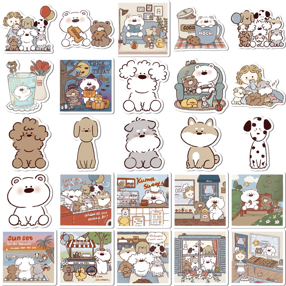 Wholesale 50pcs cartoon image healing bear and dog waterproof vinyl stickers