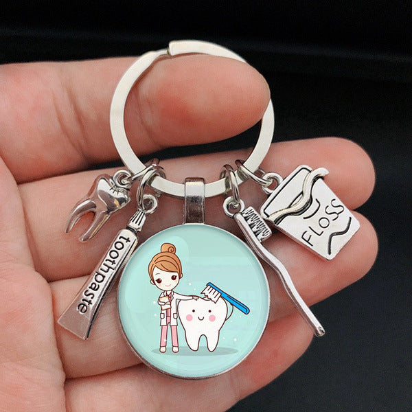 Wholesale Cute Teeth Glass Toothbrush Toothpaste Keychain Pendant