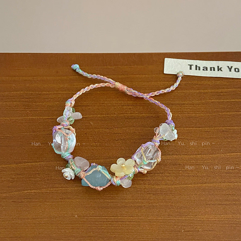 Wholesale New Chinese forest style hand-woven colorful flower bracelet irregular natural stone bracelet