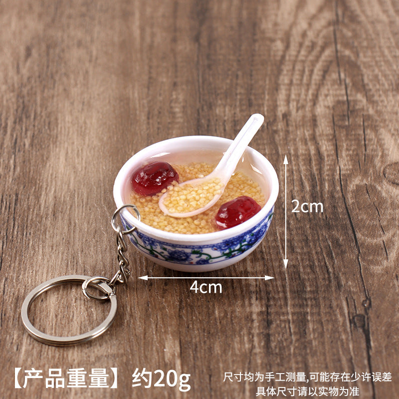 Wholesale Simulation Food 4cm Blue and White Porcelain Bowl Keychain Pendant Chinese Style Gourmet Snack Micro Food Play Model Toy
