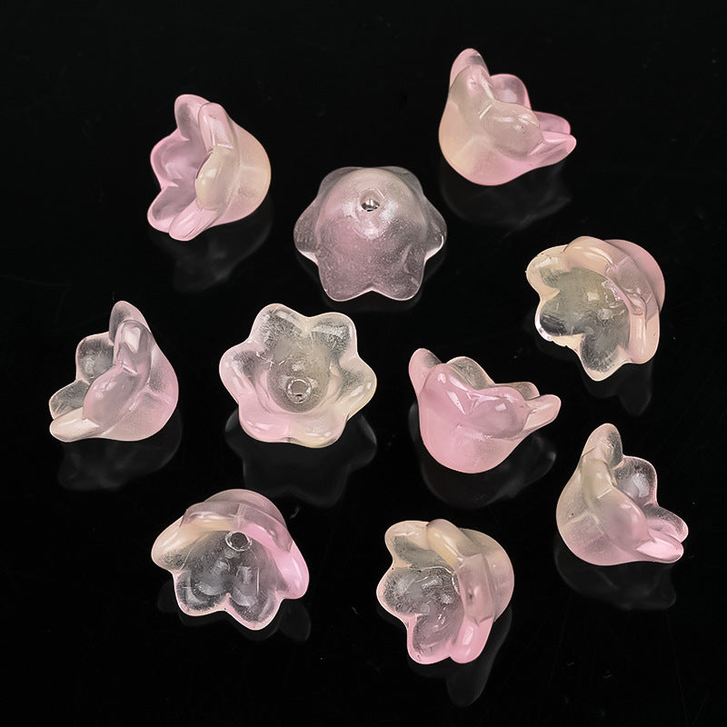 Wholesale 100pcs Crystal Two tone Wind Chime Flower Gradient Glass with Holes DIY Handmade Flower Tray Beads