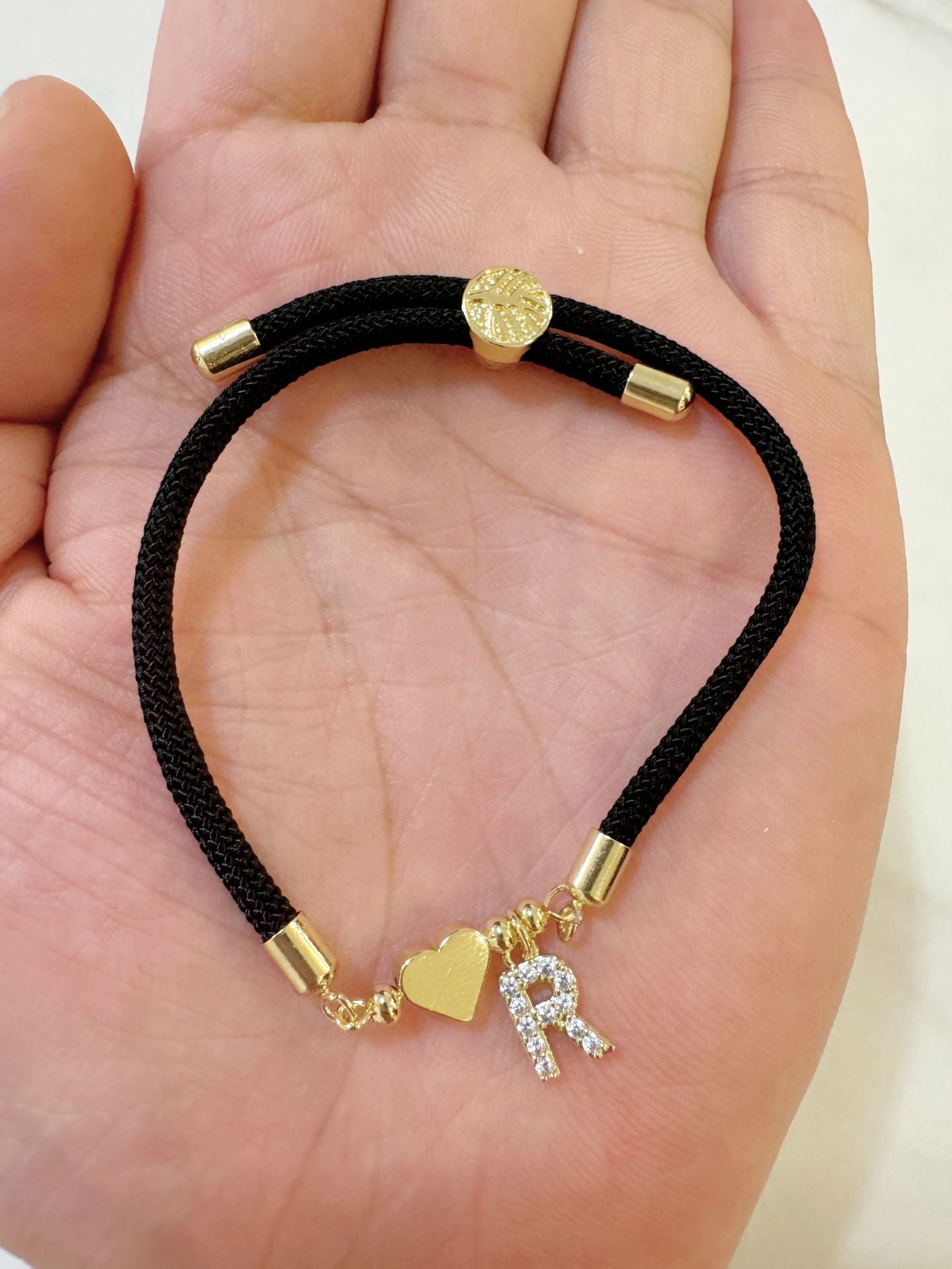 Wholesale A-Z Initial Letter Love Set Zirconia Adjustable Black Rope Bracelet