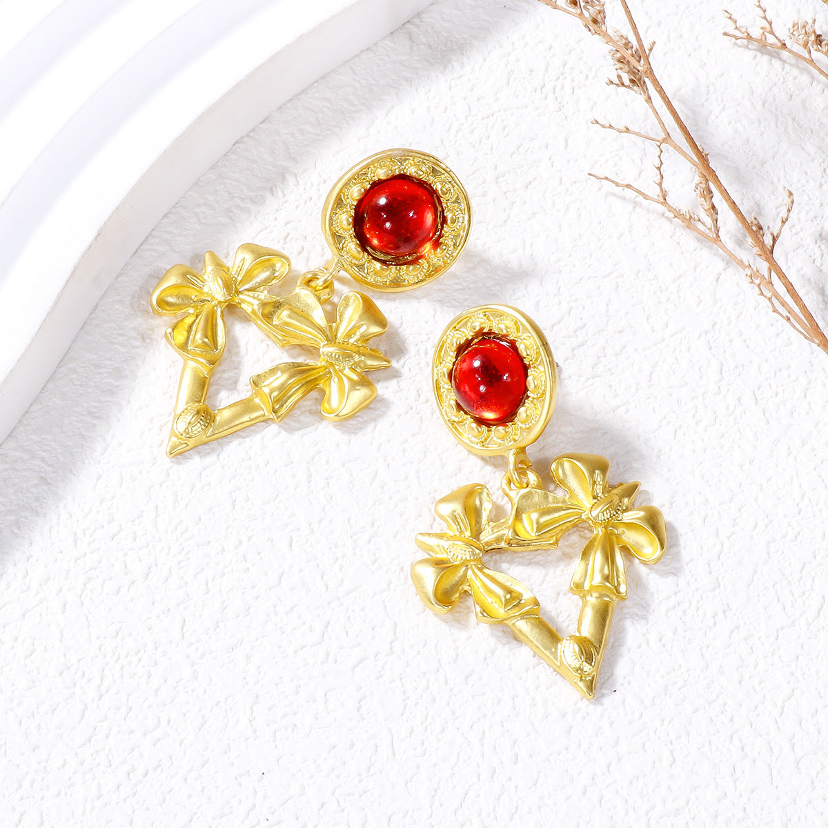 Wholesale Valentine's Day Butterfly Combination Gold Triangle Earrings