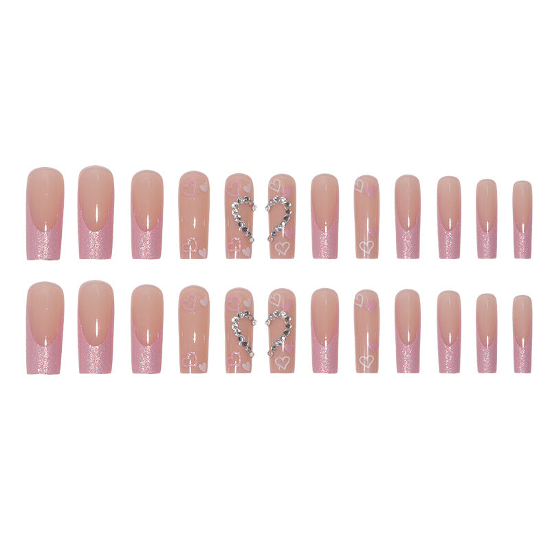 Wholesale Valentine's Day Long Glitter Heart and Diamond Wearable Manicure Nails