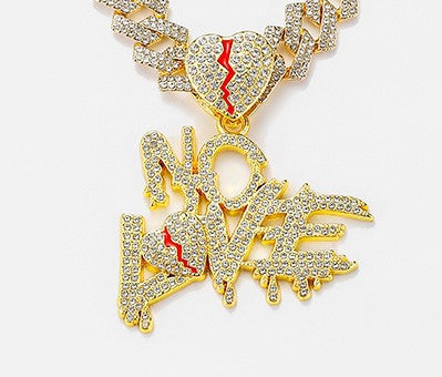 Wholesale Hip-hop Letters NO LOVE Pendant Split Heart Necklace