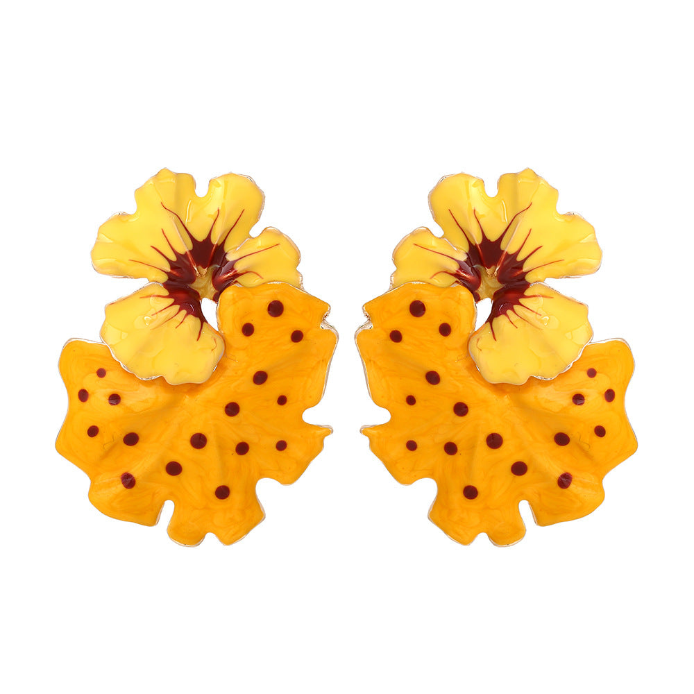 Wholesale Exaggerated Enamel Flower Zinc Alloy Earrings