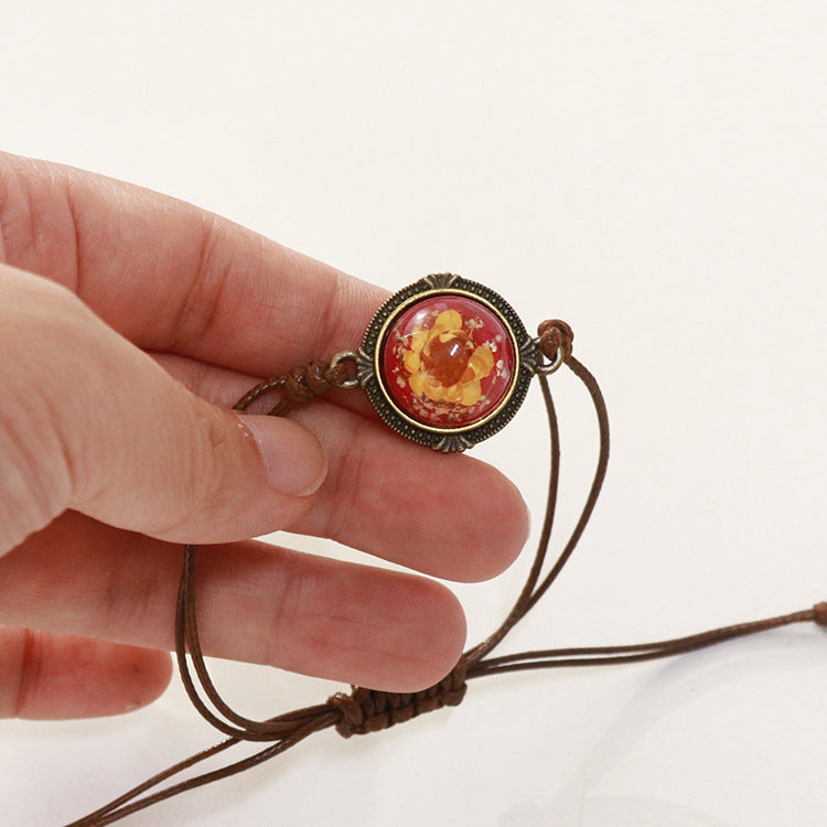 Wholesale 6pcs Vintage Maillard Dried Flower Wax Rope Bracelet