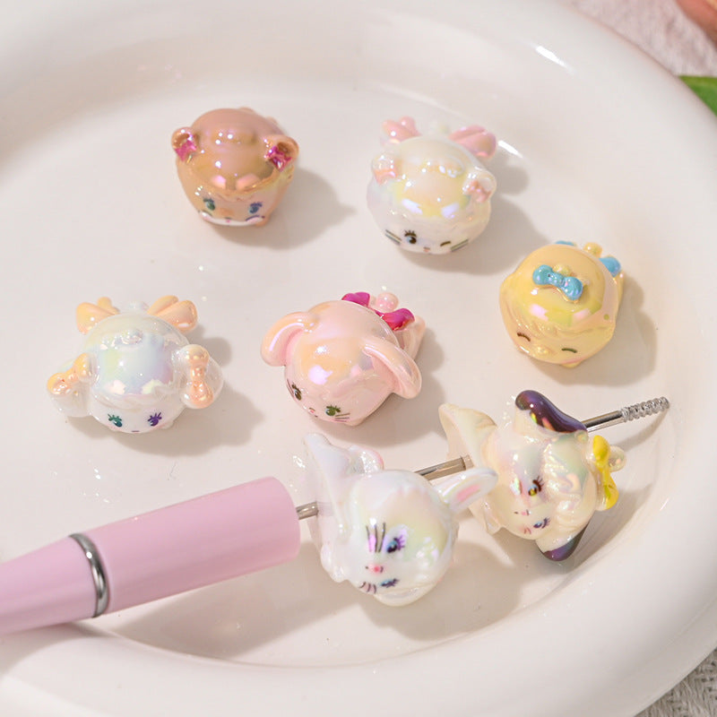 Wholesale 10pcs Uv Plated Straight Hole Lying Cat  Cute  Acrylic Beads OLY Exclusive