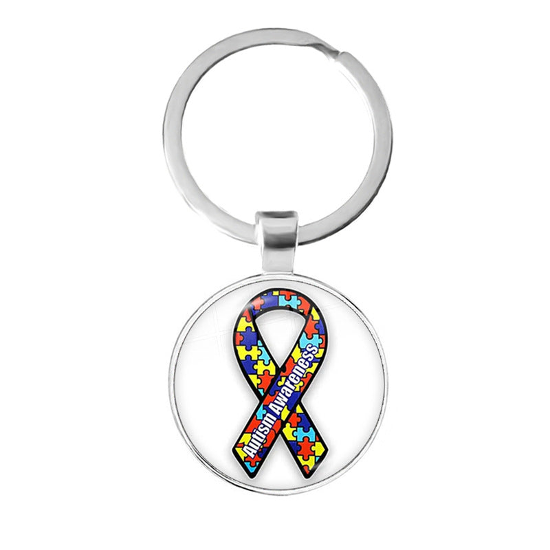 Wholesale Alloy Autism Ribbon Love Keychain