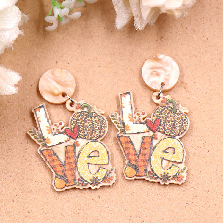 Wholesale Autumn Thanksgiving Earrings Acrylic Love Pumpkin Heart Shape