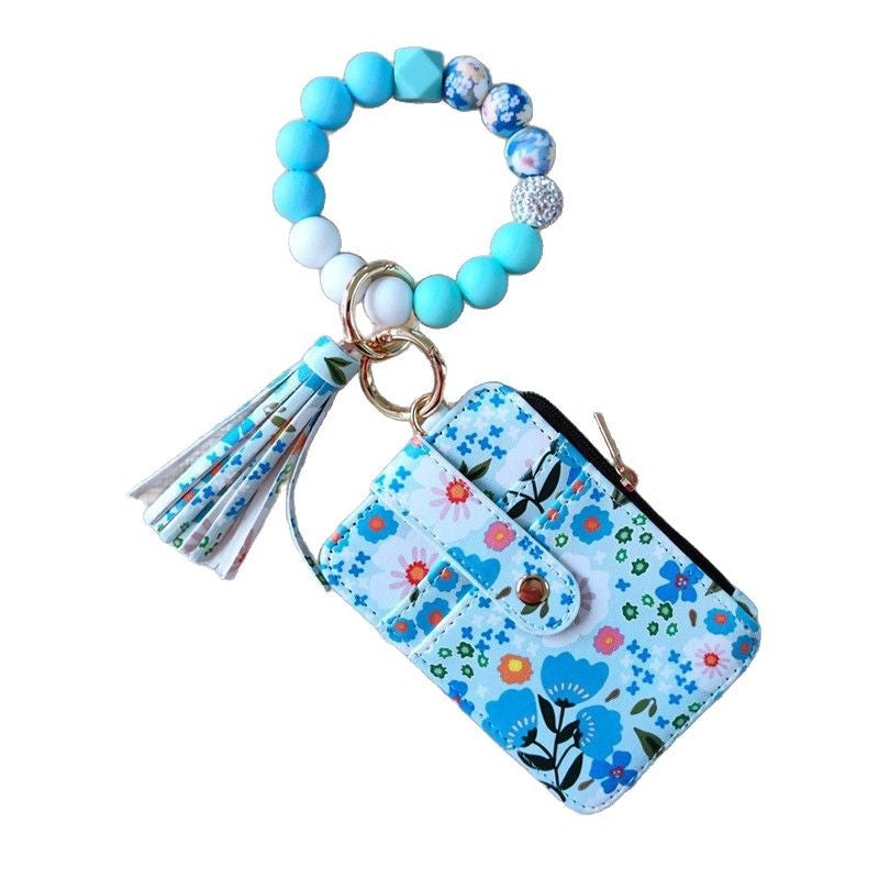 Wholesale  Bracelet Keychain Card Bag Pu Flower Wallet Keychains