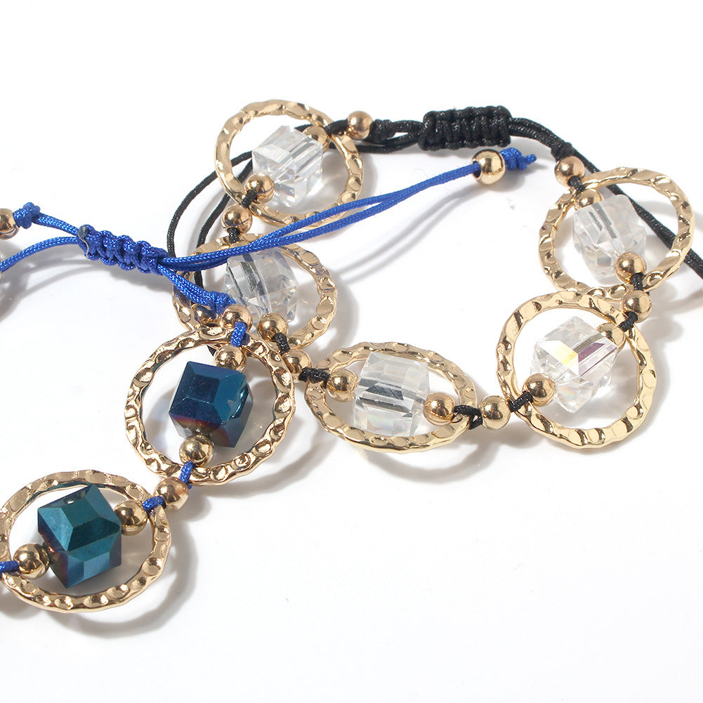 Wholesale Fashion Handwoven Red Rope Square Crystal Bracelet