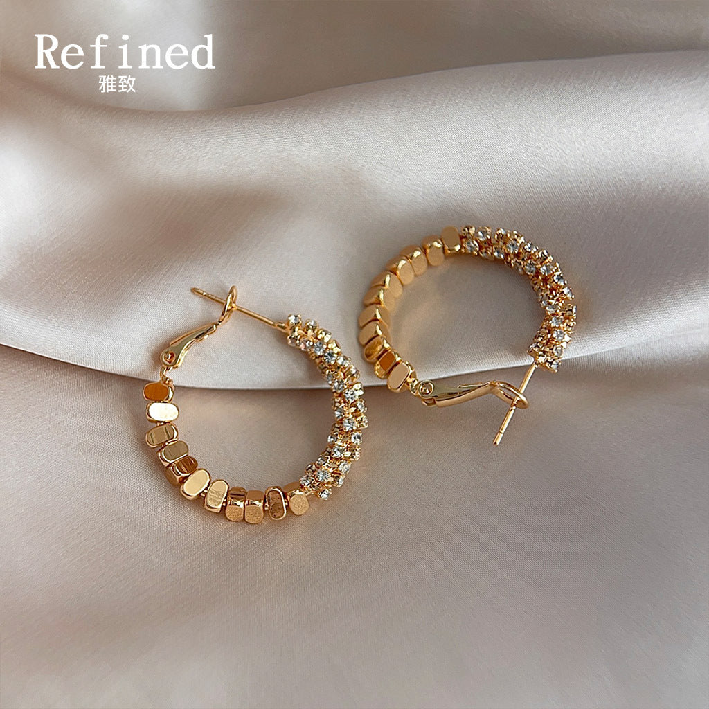 Wholesale Diamond inlaid electroplated circular geometric earrings