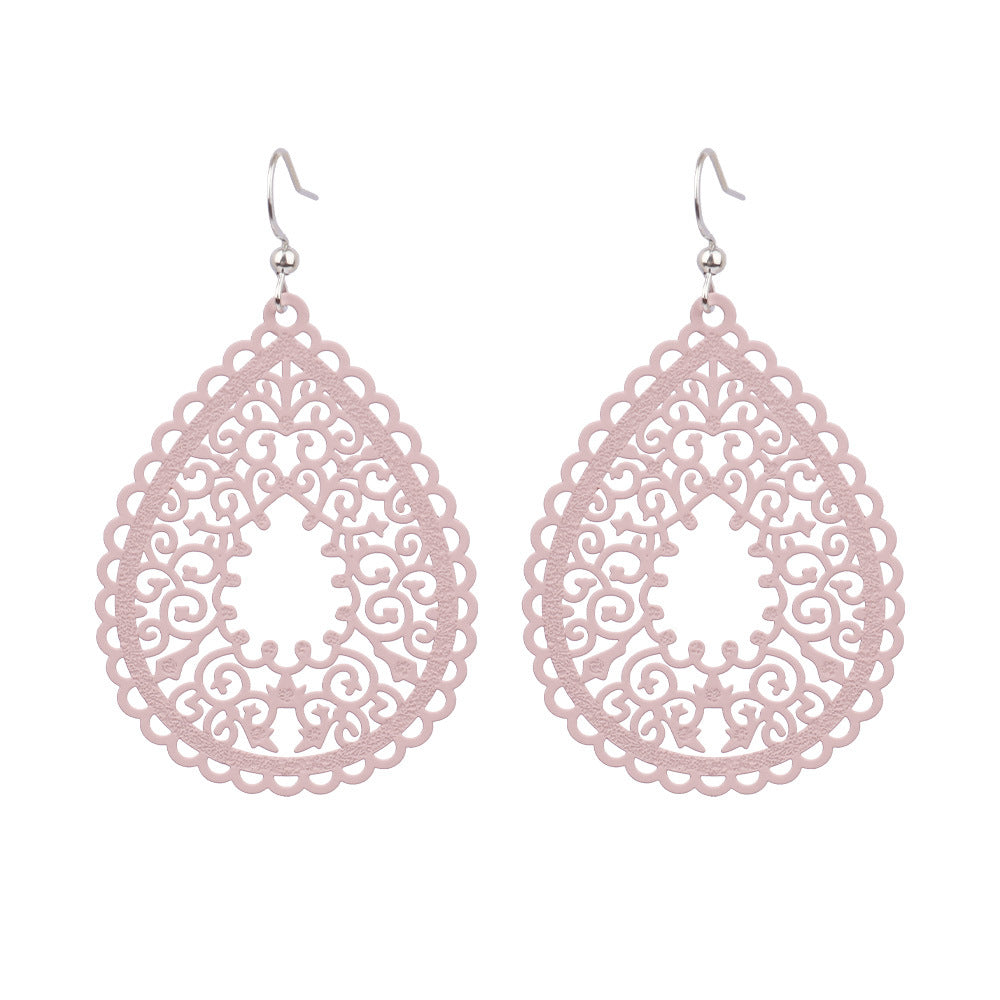 Wholesale Simple Colorful Printed Hollow Water Drop Versatile Earrings