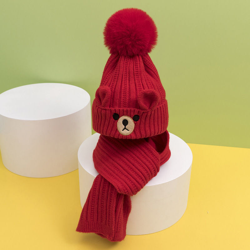 Wholesale Plus Velvet Winter Scarf Warm Knitted Beanie Set