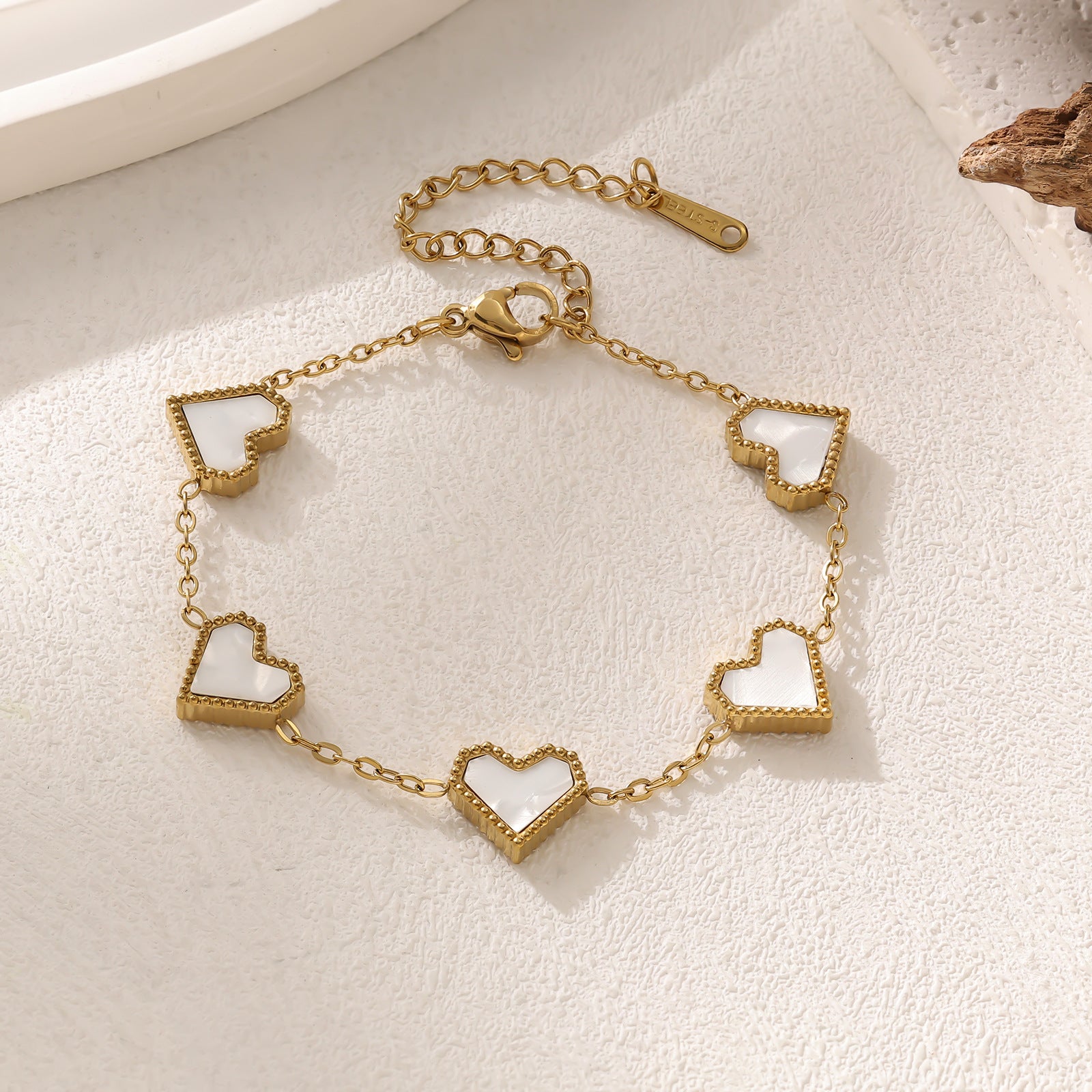 Wholesale Stainless Steel Fritillary Five-flower Peach Heart Bracelet Necklace Earring