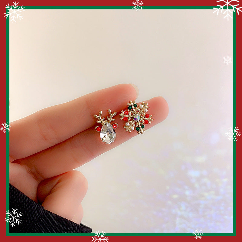 Wholesale Christmas Silver Needle Studded Diamond Oil Drip Asymmetric Tassel Earrings