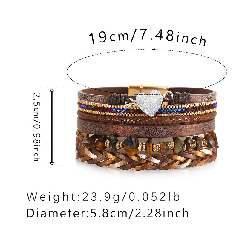 Wholesale Love Retro Hand-woven Leather Multi-layer Diamond-encrusted Ethnic Style Gravel Bracelet