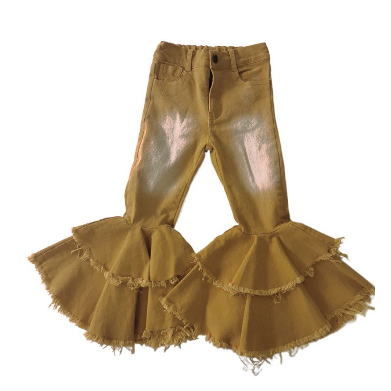 Wholesale Polyester Slim Fit Kids Girls Jeans Comfortable Double Layer Flares