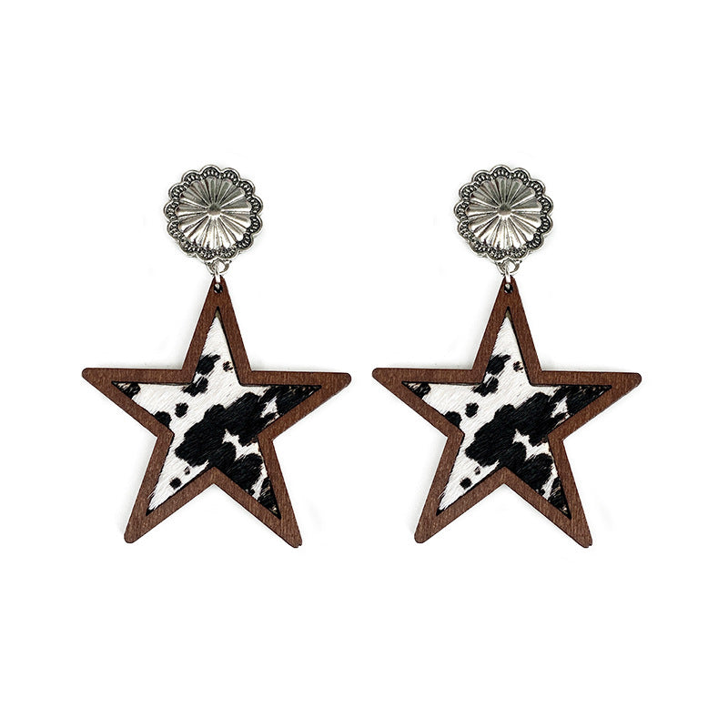 Wholesale Western Style Leopard Print Cow Print Five-pointed Star Earrings