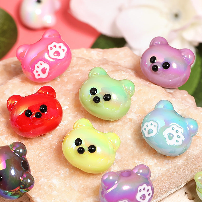 Wholesale 100pcs DIY Solid Color UV Electroplating Red Panda Acrylic Vertical Hole Beads