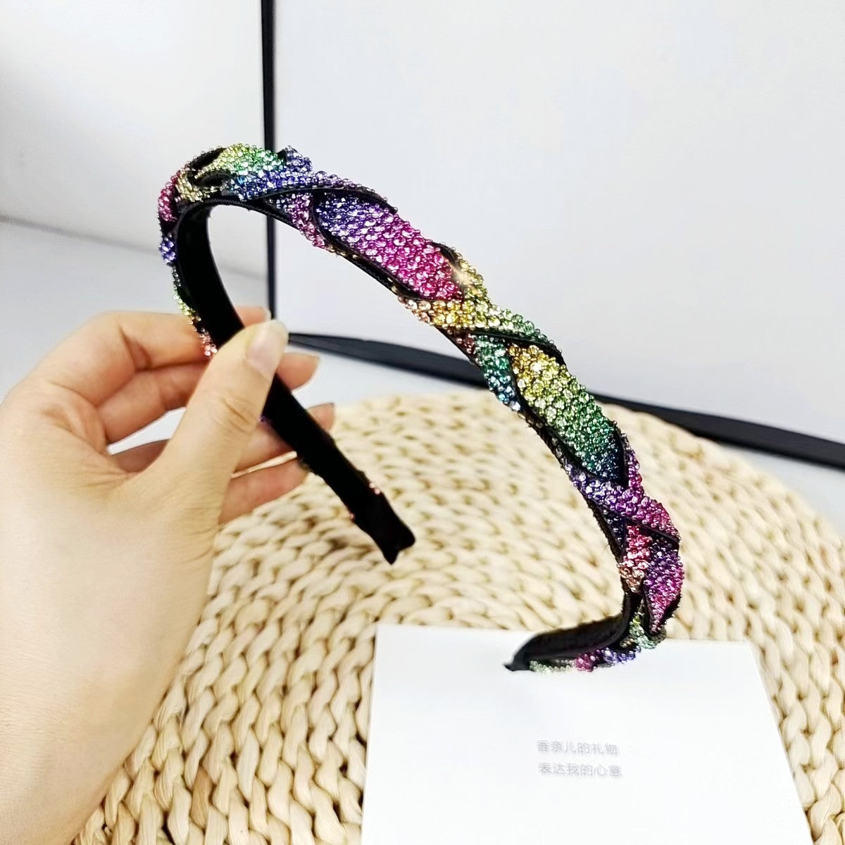 Wholesale Light Luxury Color Blocked Full Diamond Fashionable Versatile High End Sensation Sparkling Diamond High End Headband