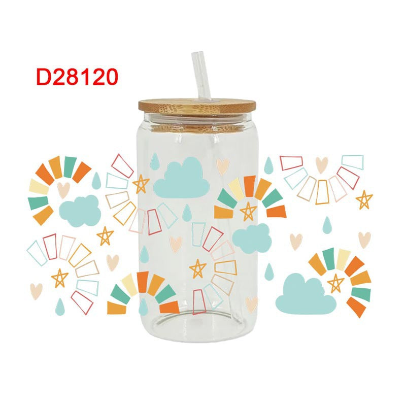 Wholesale Colorful clouds rainbow stars 16oz Cup UV DTF Wraps